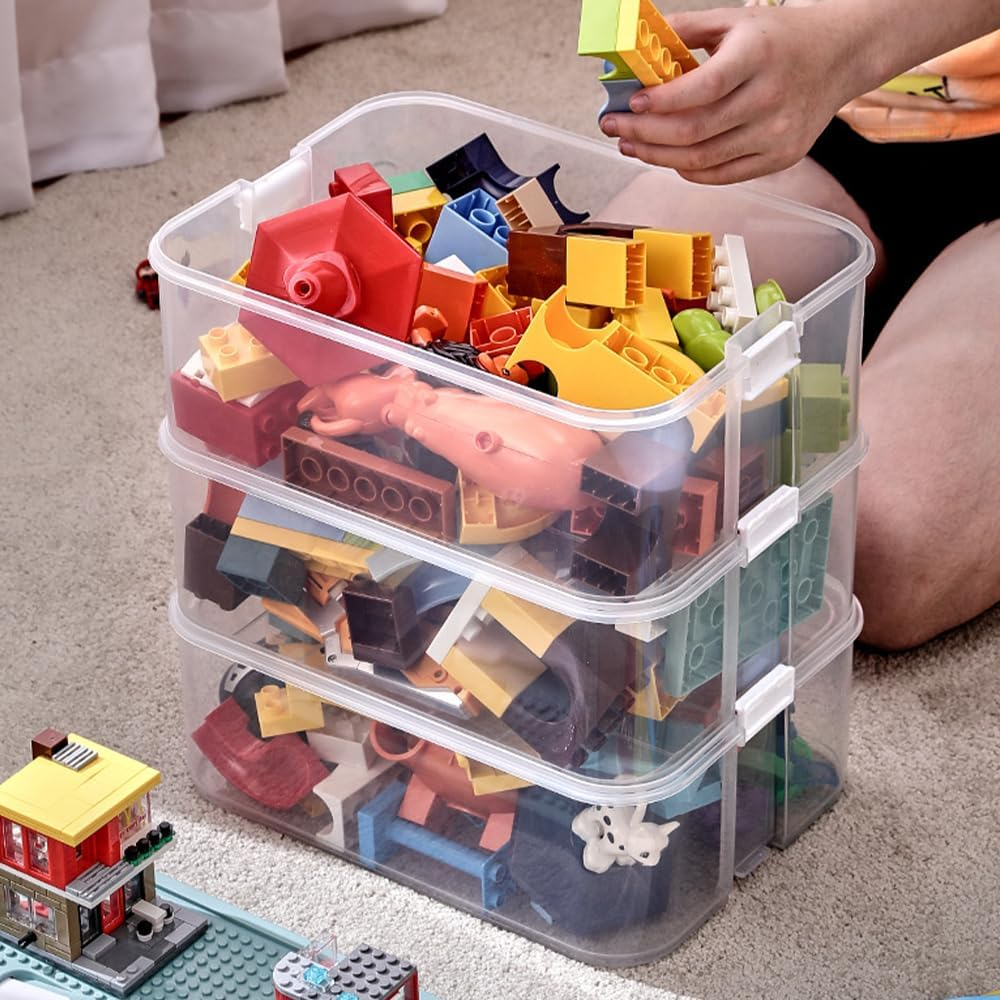 Stackable Storage Box &ndash; 3-Layer Organizer with Multiple Compartments for Building Blocks, Toy Cars, Figures & Small Parts, Durable Plastic Storage Case image number 4