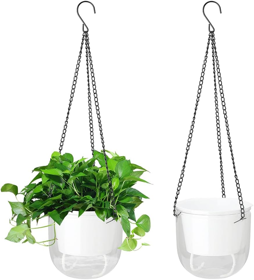 Flower Pots, Plant Self Watering Hanging Planters, 2 Pack Hanging Basket for Indoor Outdoor Plants, Home Garden, Porch, Balcony, and Patio Decor, 16.5 Cm, Emerald (Transparent) image number 4