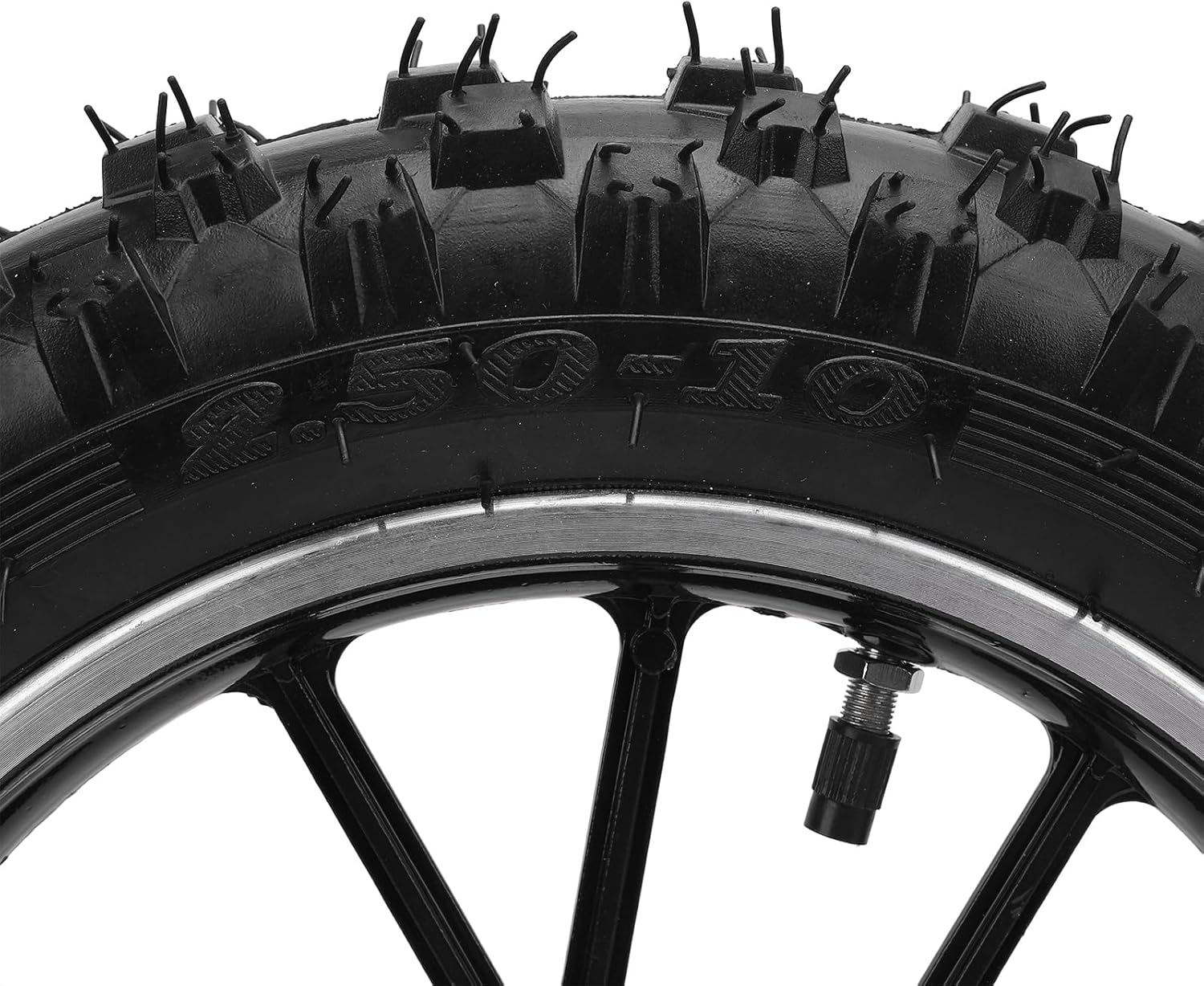 2.5-10 Front Wheel Hub Tire with Inner Tube, 10Inch Rubber Metal Structure Wheel Hub Tyre for Small off Road Motorcycles, Front Rear Wheel Rim Tire Replacement Parts (Black) image number 2