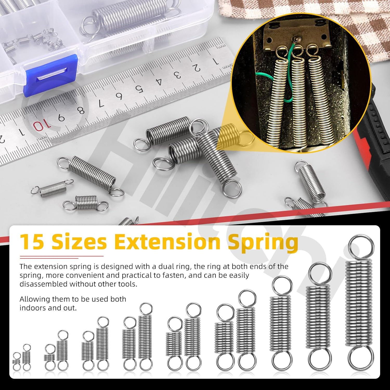 Hilitchi 96Pcs 15 Sizes Extension Spring Assortment Kit Extension Spring Stainless Steel Springs Assorted Size Small Springs Compression Tension Springs for Repairs Maintenance