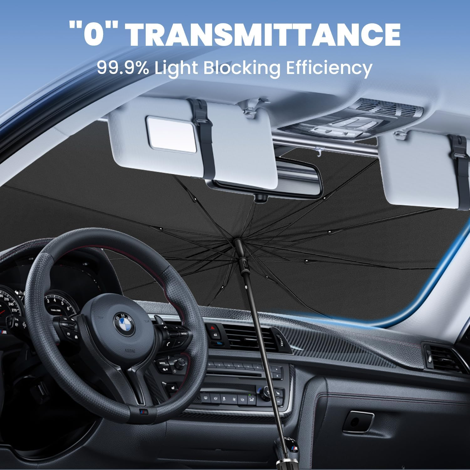 Necomi Car Windshield Sunshade Shade, Foldable Car Windshield Sun Shade Cover with 4 Mesh Side Sunshades, Heat Insulation with Leather Storage Bag, Suitable for Most Cars & Suvs, Size: 140&times;78 Cm image number 2