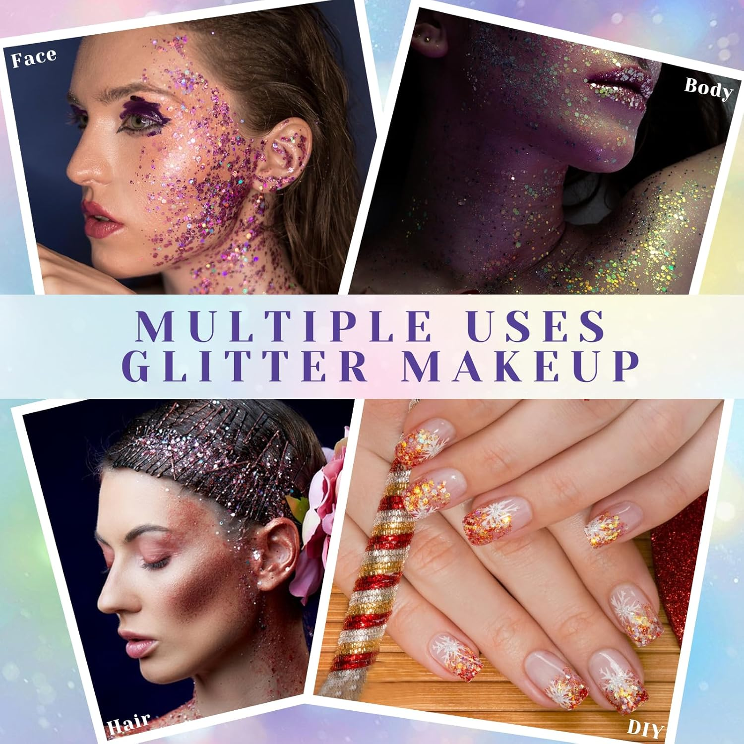 DAGEDA 20Ml Purple Body Glitter Gel, Face Hair Glitter Gel Mermaid Makeup Sequins Shimmer Liquid Eyeshadow, Singer Concert Festival Party Rave Accessories Halloween Holographic Glitter Makeup - Gold image number 6