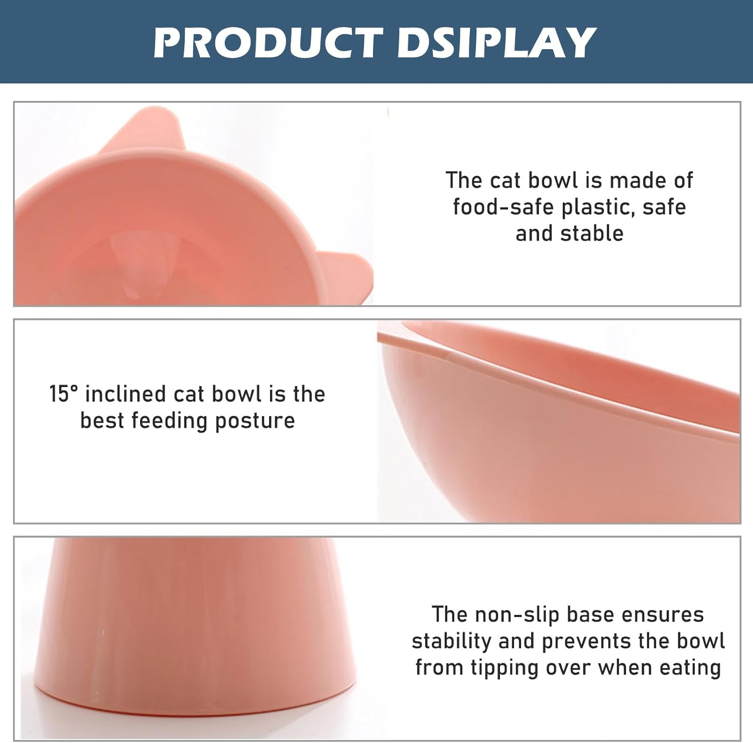 2 Pieces Raised Cat Bowl, Cat Bowl, 15&deg; Inclined Cat Bowl, Food Bowl, Relaxing Cervical Spine, for Cats, Puppies, Rabbits (Pink+Blue)