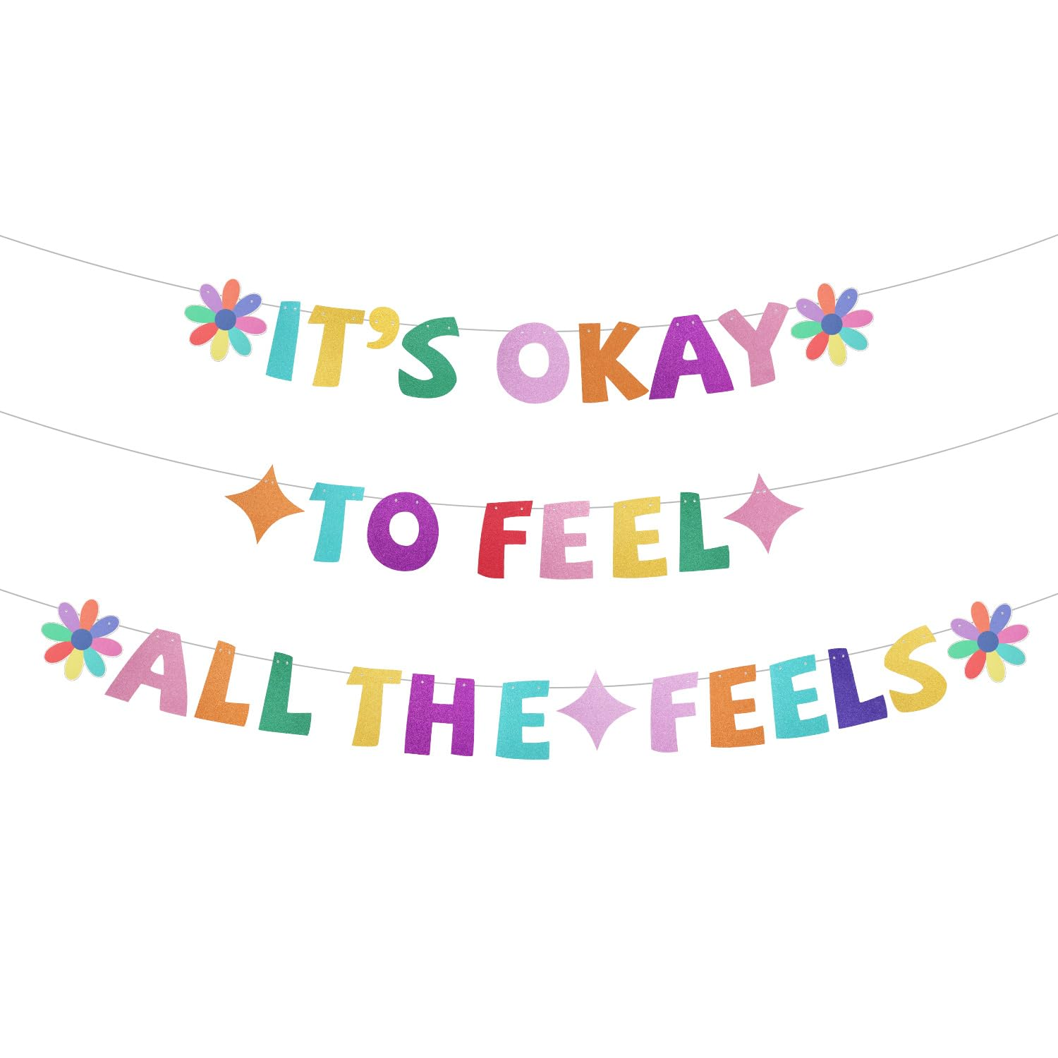 It'S Okay to Feel All the Feels Banner, Glitter Cardstock Feelings Theme Banner Pre-String Colourful inside Birthday Party Decorations Banner for Fireplace Mantel Wall Decorations image number 6