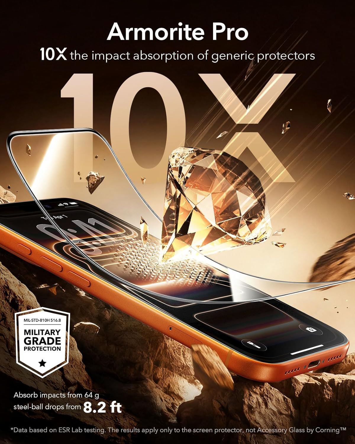 ESR Accessory Glass by Corning&trade; 3 Pack 9H+ Glass for Iphone 17 Pro Max Screen Protector, Military Grade Shatterproof & Durable with Ultrafit Tray