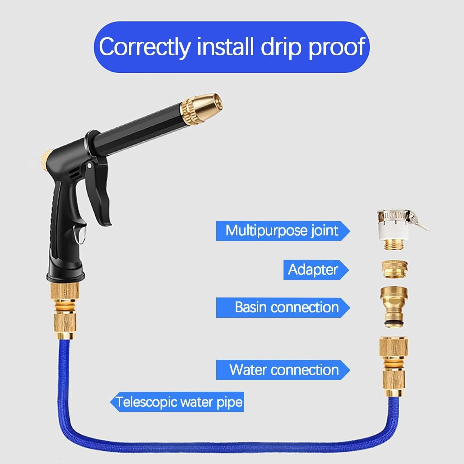 High Pressure Garden Hose Nozzle, Heavy Duty Garden Watering Nozzle Set, Water Hose Nozzle Sprayer with 3 Garden Hose Threads, Long Spray Nozzle for Watering Plants,Lawn, Garden, Car Washing image number 5