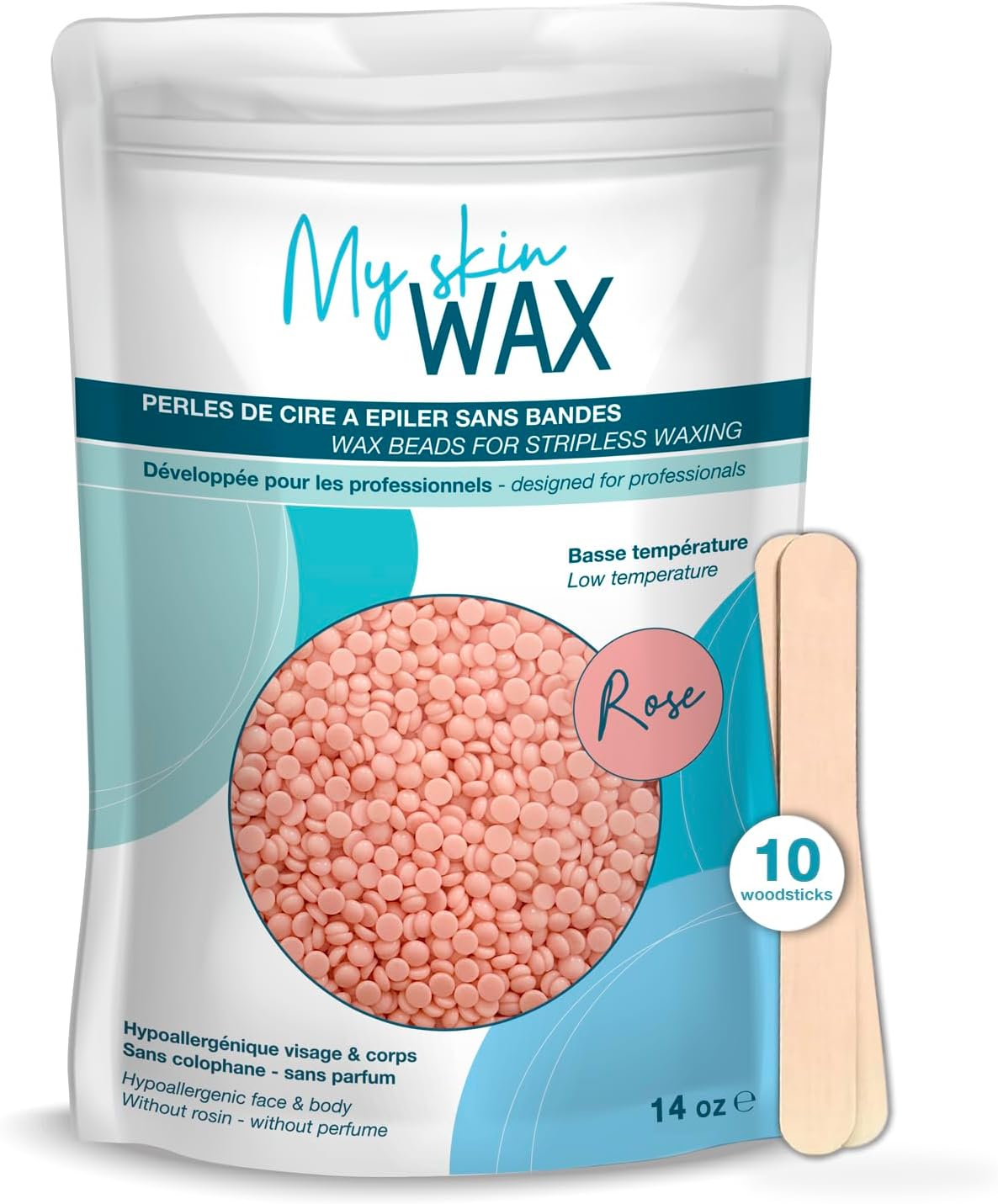 My Skin Wax - Hard Wax Beads, 400G, Hypoallergenic, Wax Beads for Sensitive Skin, Painless, Stripless Hair Removal Wax, Men, Women, Face Wax, Leg Wax, Bikini Wax, Brazilian, Eye Brow, Lip image number 2