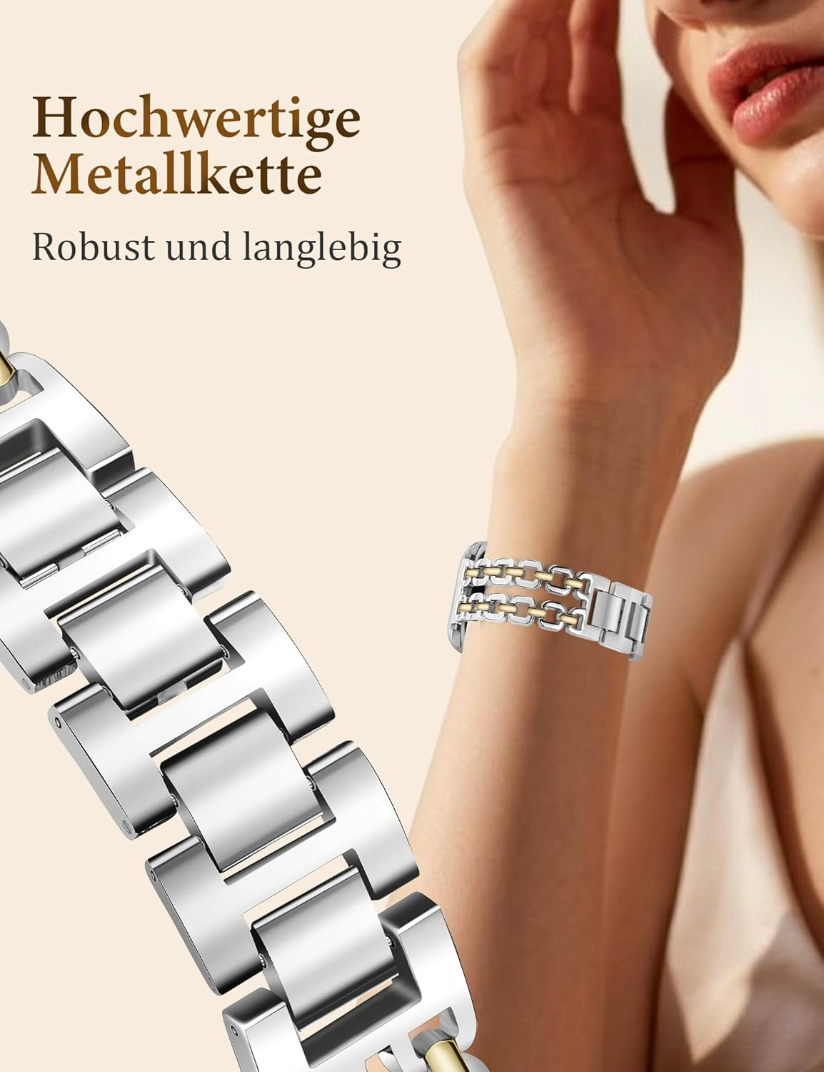Gold- Und Silber-Armb&auml;nder F&uuml;r Damen, Kompatibel Mit Apple Watch 38/40/41/42/44/46/49Mm. Verstellbares Metallarmband, Schickes, H&uuml;bsches Kettenarmband F&uuml;r Die Iwatch Series 11/10/9/8/7/6/5/4/SE/3/2/1 image number 5