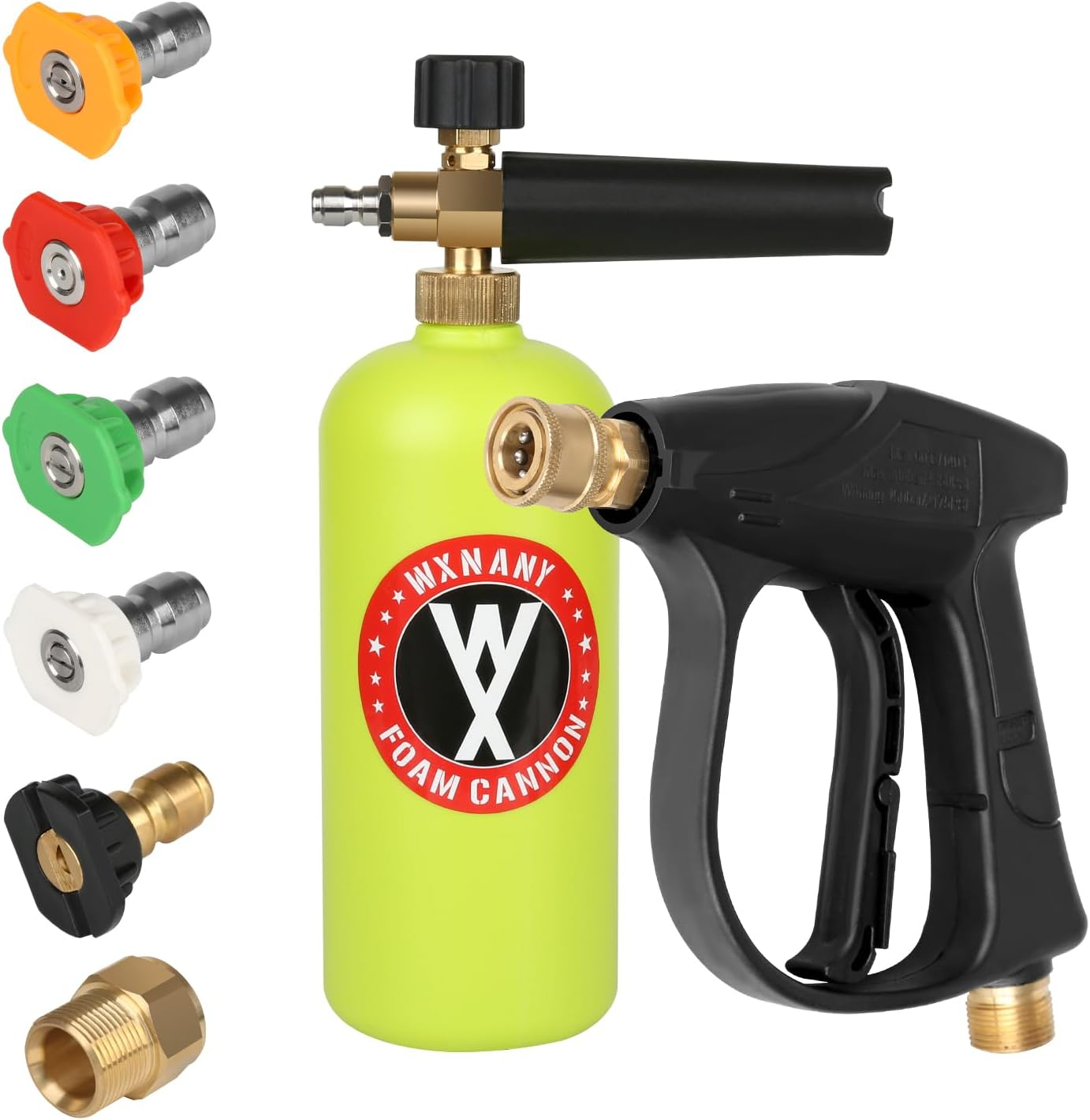 WXNANY Short Pressure Washer Gun with Foam Cannon,Power Washer Gun Snow Foam Lance 1/4" Quick Connector, Car Wash Foam Cannon Kit with 5 Pressure Washer Nozzle Tips and Holder, 1L image number 1