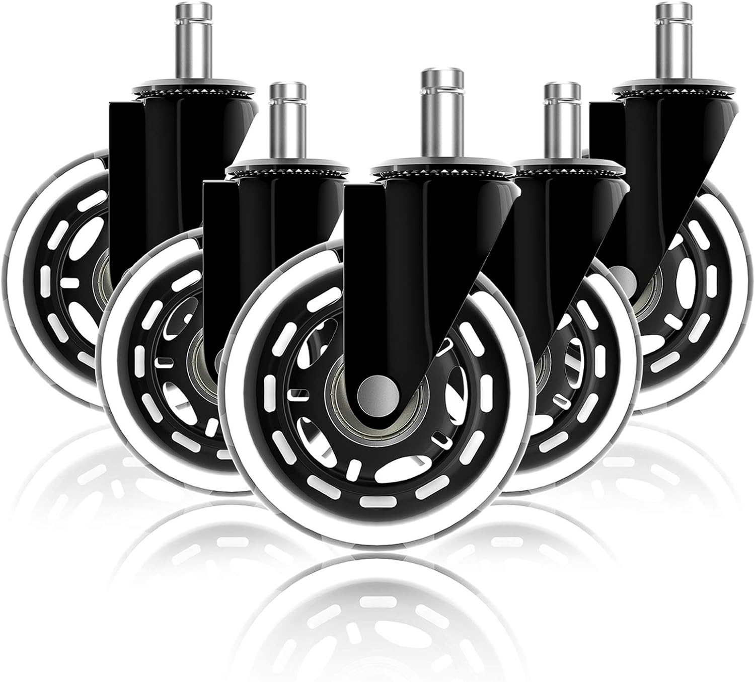 Office Chair Wheels for IKEA with 10Mm Stem, HOSOM 3" Replacement Rubber Caster Wheels Set of 5 Safe for Wood Floor, Computer Gaming Chair Rollerblade Wheels Roll Smooth and Quite image number 1