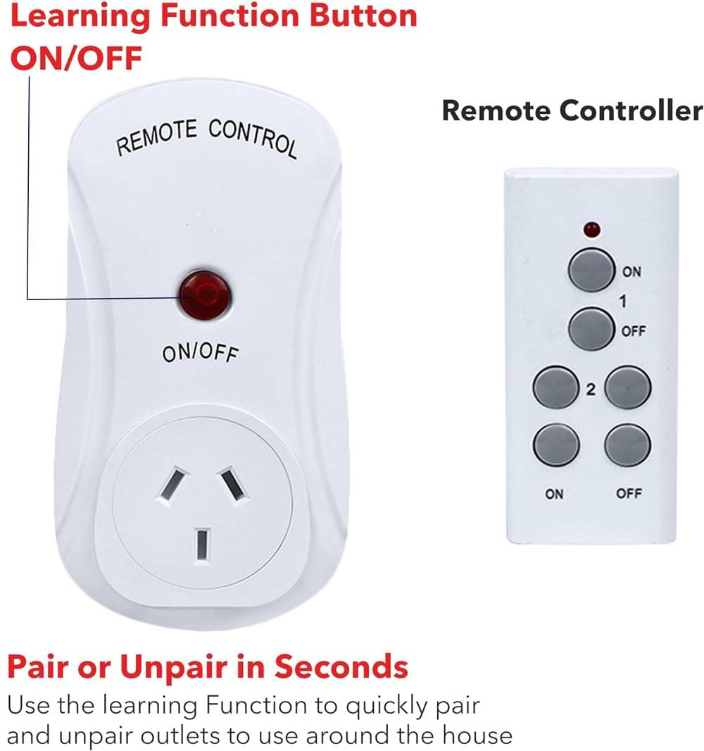Wireless Remote Control Electrical Outlet Switch for Lights, Fans, Christmas Lights, Small Appliance, Long Range White (Learning Code, 2Rx-1Tx) 3000W/16A image number 2