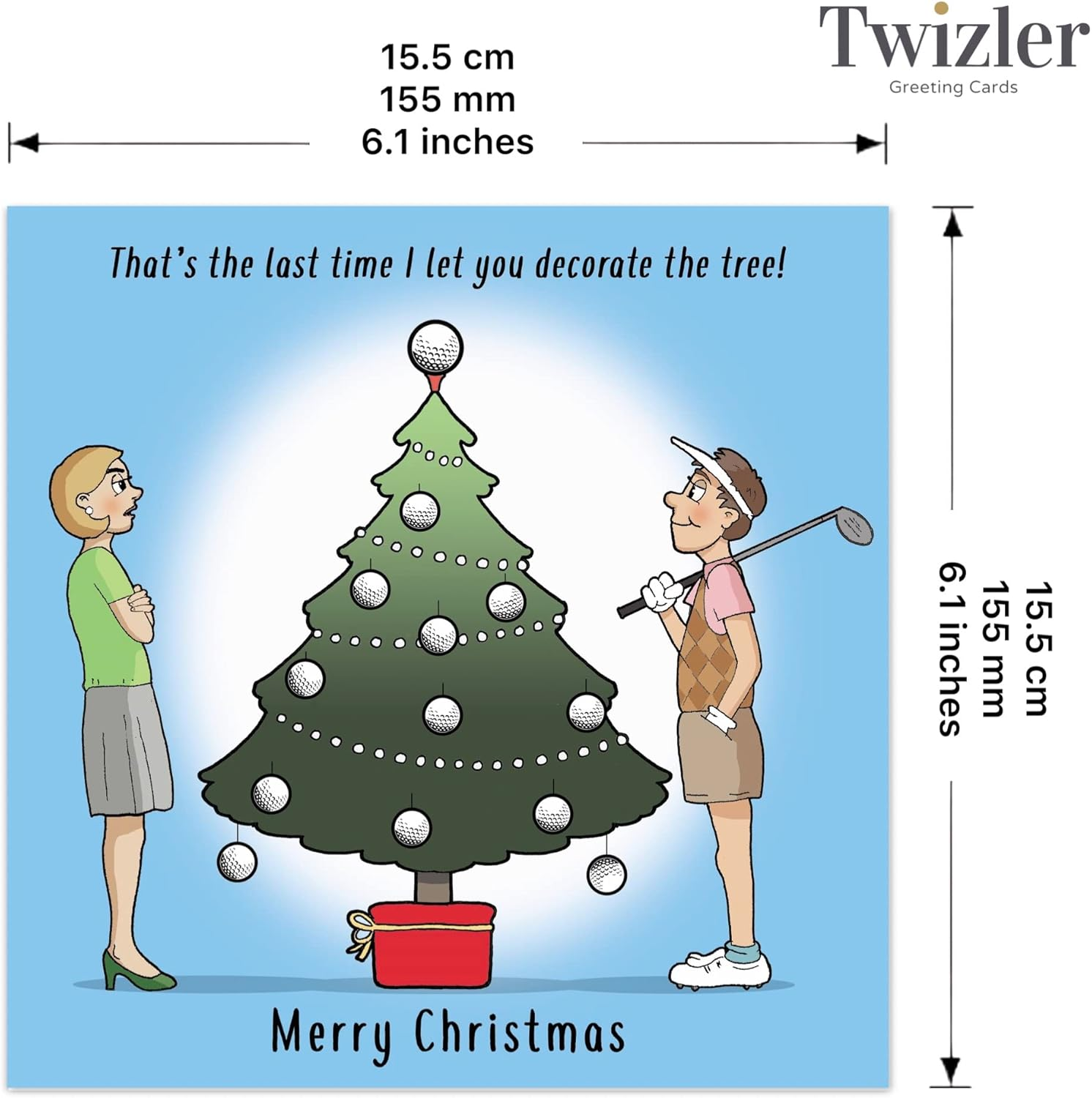 Twizler Funny Christmas Card with Golf Christmas Tree - Funny Golf Xmas Card - Humour Christmas Card - Merry Christmas Card -Xmas Card - Happy Christmas Card - Mens Xmas Card - Male Christmas Card image number 4