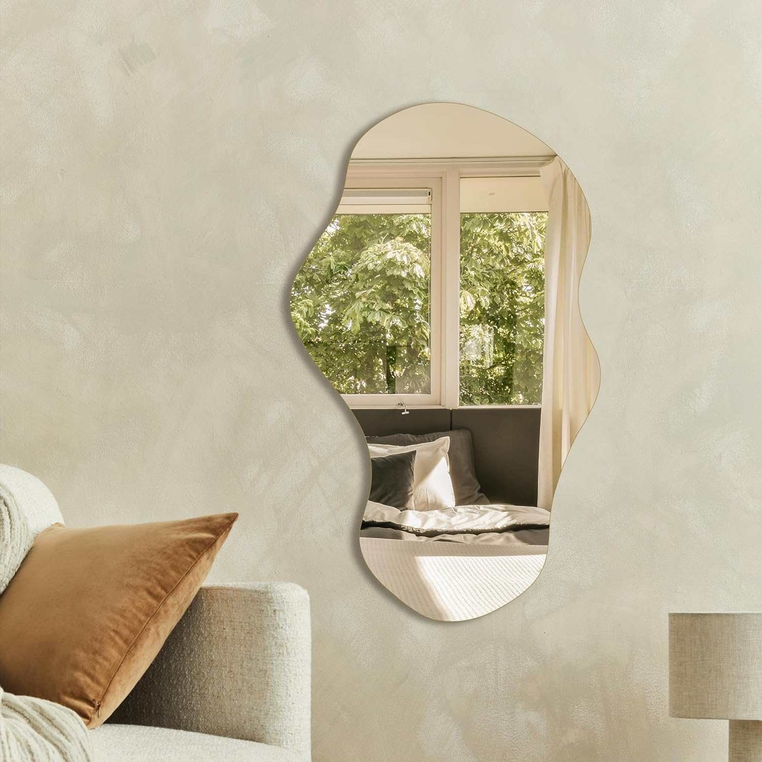PERFNIQUE Irregular Wall Mirror, 89 X 53Cm Asymmetrical Mirror, Decorative Modern Mirror for Bathroom Bedroom Living Room Entryway, Cloud Frameless Mirror, Wall Mounted Mirror image number 1