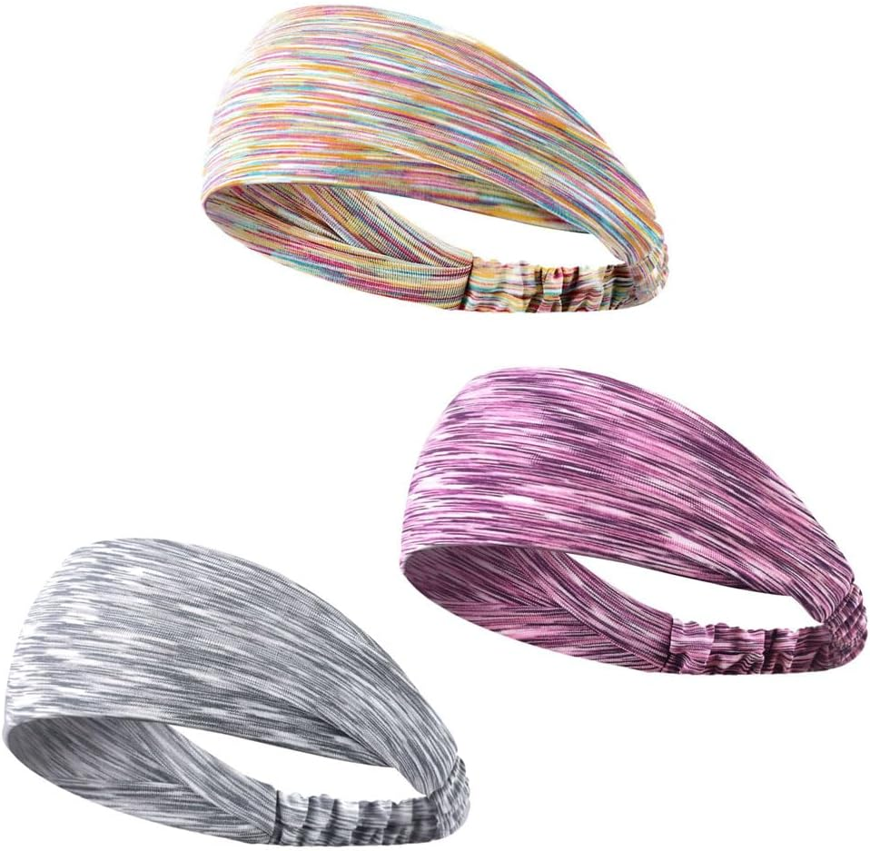 Workout Sweatbands Sports Yoga Hairbands 3Pcs, for Fitness Elastic Athletic Non Slip Wicking Headscarf for Womens