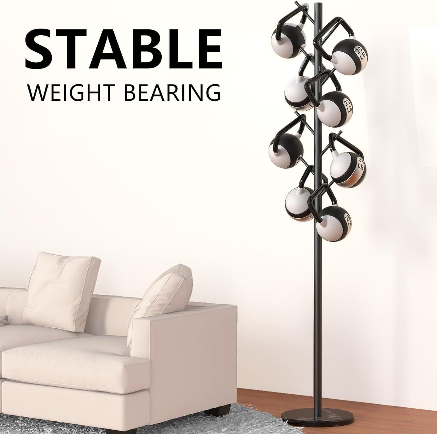 Coat Rack with Natural Marble Base, Freestanding Metal Coat Stand with 8 Hooks, Heavy Duty Hanger Hat Holder, Modern Stable Coat Hanger Tree for Bags, Jacket, Clothes, and Hats, Black Metal image number 5