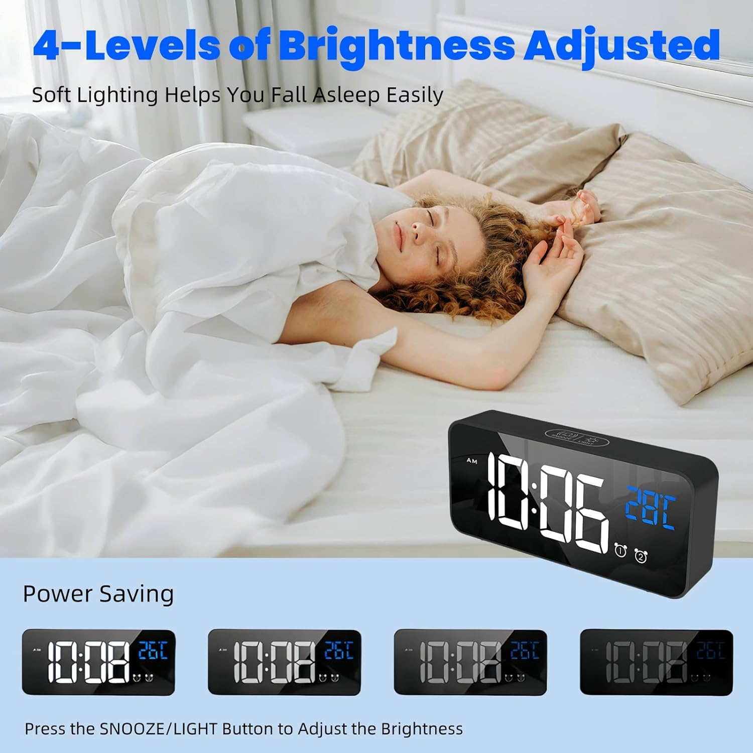 Lecoirrax Upgraded Digital Alarm Clock, Bedside Digital Clock for Kid Adult, Large LED Clock, Snooze, Temperature, 4-Level Brightness, 12/24H, 13 Music USB Rechargeable Clock for Bedroom Office(Black) image number 2