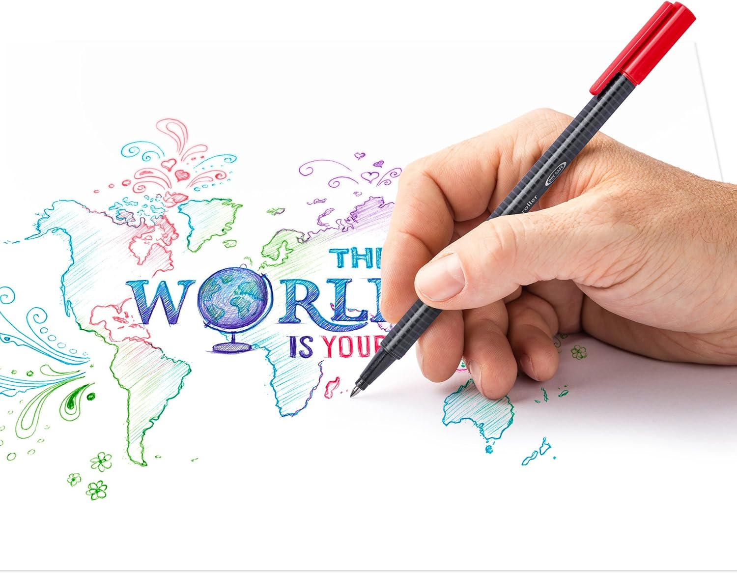 STAEDTLER Triplus Rollerball Pens 4 Pack, Assorted Colours, 403 SB4, Triangular Barrel, Metal Tip, Water-Based & DRY SAFE Ink, Stand up STAEDTLER Wallet Converts to Convenient Desk Stand image number 6