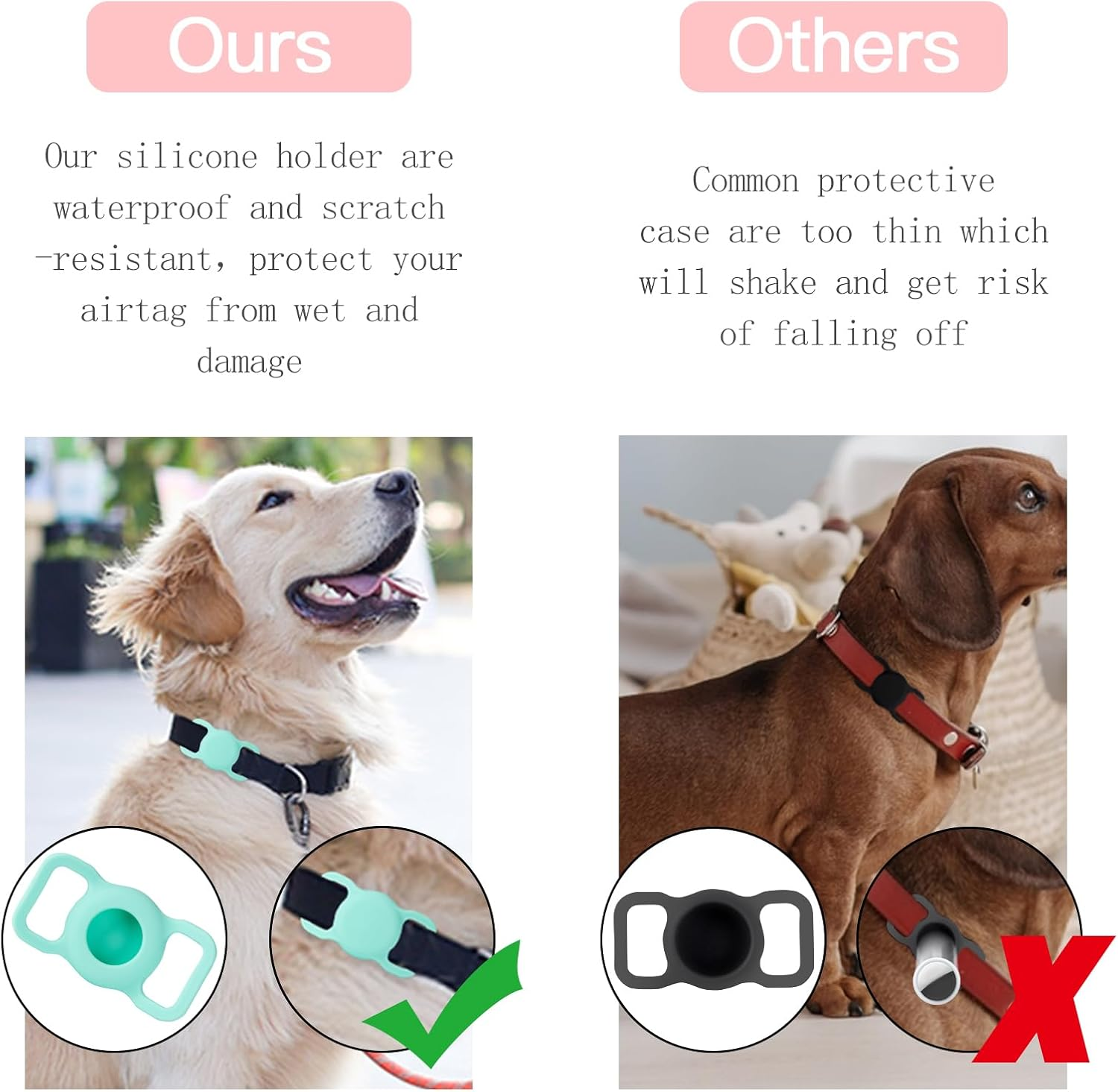 Puppydoggy 2 Pack Silicone Dog Collar Tag Holder Suitable for Airtag, Dog Cat Tracker Case Waterproof, Scratch-Resistant, Anti-Lost & 1 Pack Keychain Holder Case for Bag, Suitcase (Small, Black) image number 2