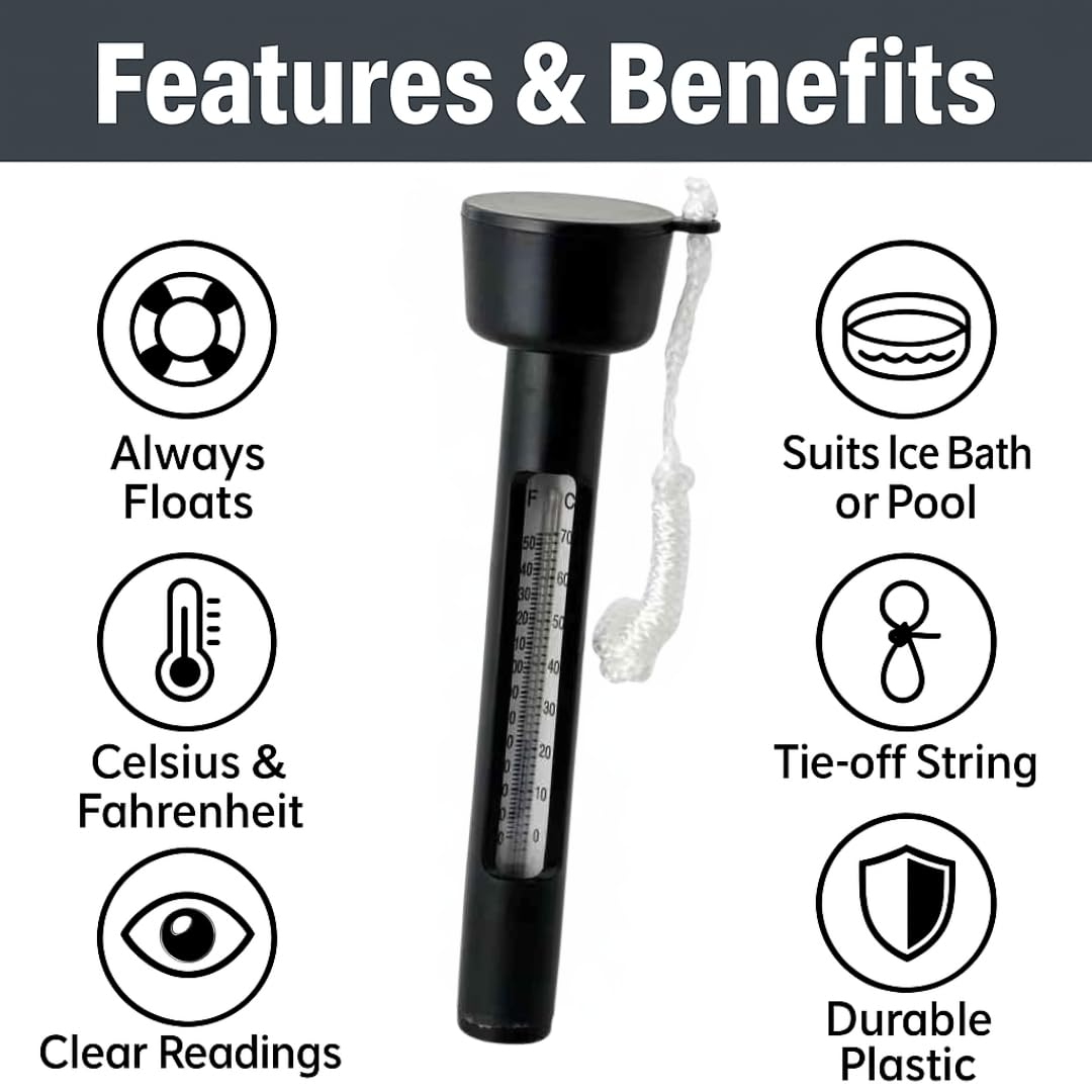 Floating Thermometer for Ice Bath & Pool &ndash; Waterproof Floating Design | Displays in Celsius & Fahrenheit | for Cold Plunge Tubs, Bathtub & Spa Bath image number 6