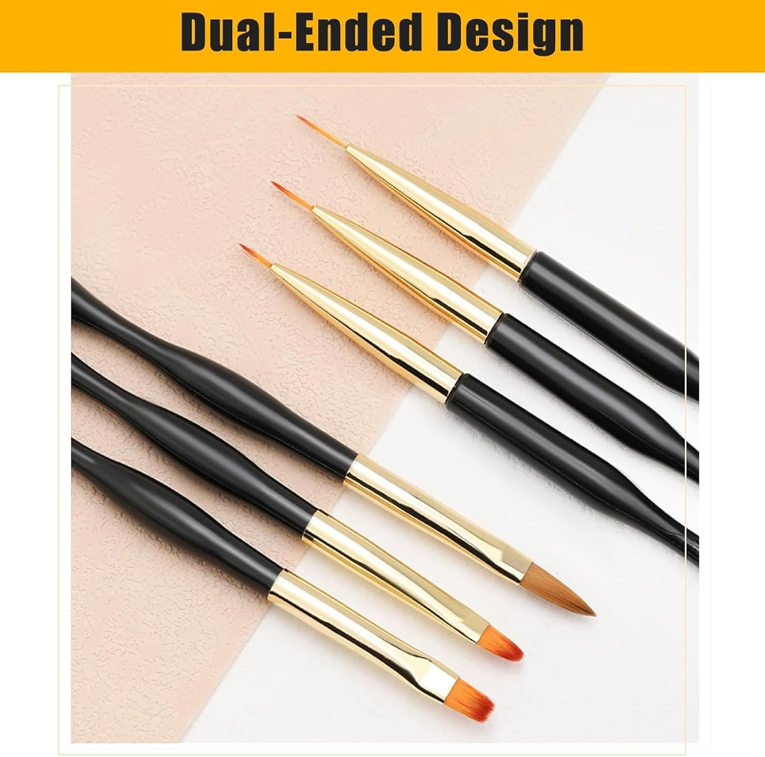 Zynewa 2-Piece Set Nail Brush (6 Pieces), Dual End Nail Art Pen Brush, Gel Brush for Nails, Nail Brush Set for Gel Nails, for UV Gel Nail Design image number 2