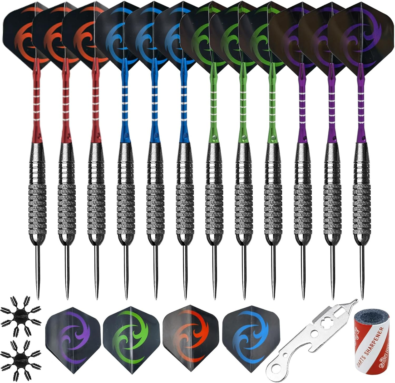 Steel Tip Darts with Aluminum Shafts Sharpener Tool Extra Flights and Protectors(22G/20G) image number 3