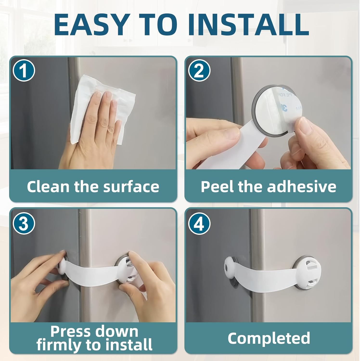 Gautio Child Safety Cabinet Locks, Baby Proof Drawer Strap Locks with Safe Quick & Easy 3M Adhesive, Kid Safety Cupboard Latches for Dishwasher, Fridge, Door, Trash Can, Oven, Toilet Seat, No Tools Need or Drill (2 PCS) image number 5