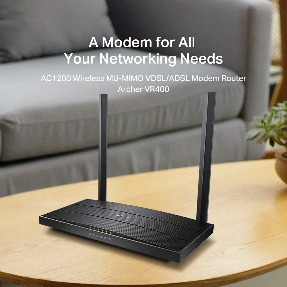 Tp-Link Archer VR400 Dual-Band Wi-Fi Router Ac1200Mbps, VDSL2 Profile 17A, VDSL/FTTC/FTTS/ADSL, 4 Gigabit Ports, 1 USB Port, RJ11, Onemesh Tp-Link Technology, MU-MIMO, Beamforming, Qos, Black image number 4