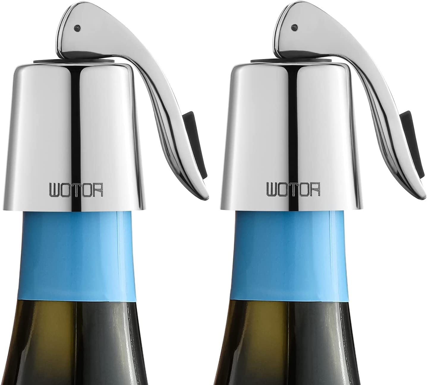 WOTOR Stainless Steel Wine Bottle Stoppers with Silicone - Reusable Wine Saver and Decorative Bottle Sealer, Leakproof, Keep Fresh, Silver, 2 Pack image number 3
