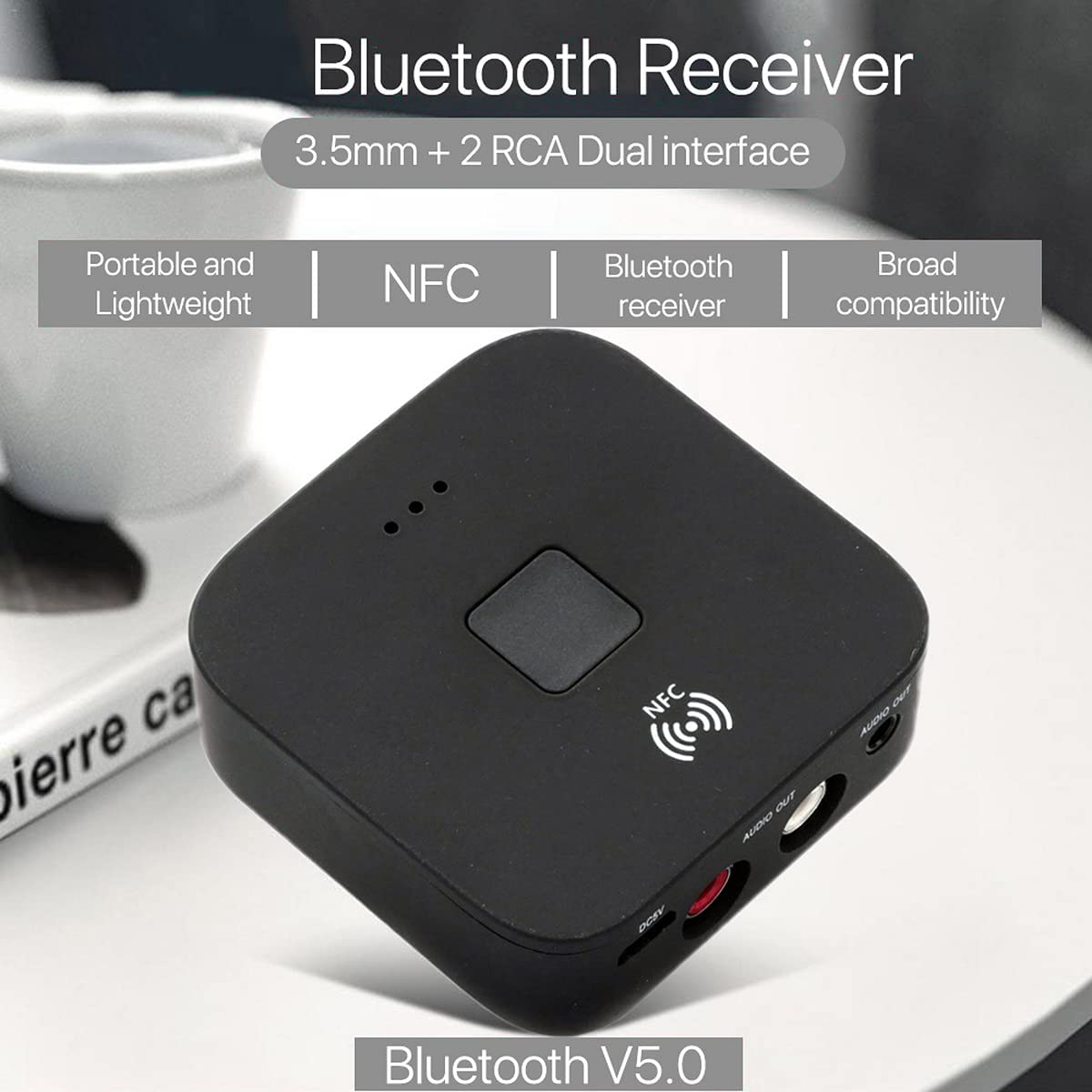 Bluetooth 5.0 Receiver Wireless 3.5Mm AUX NFC to 2RCA Audio Stereo Adapter image number 1