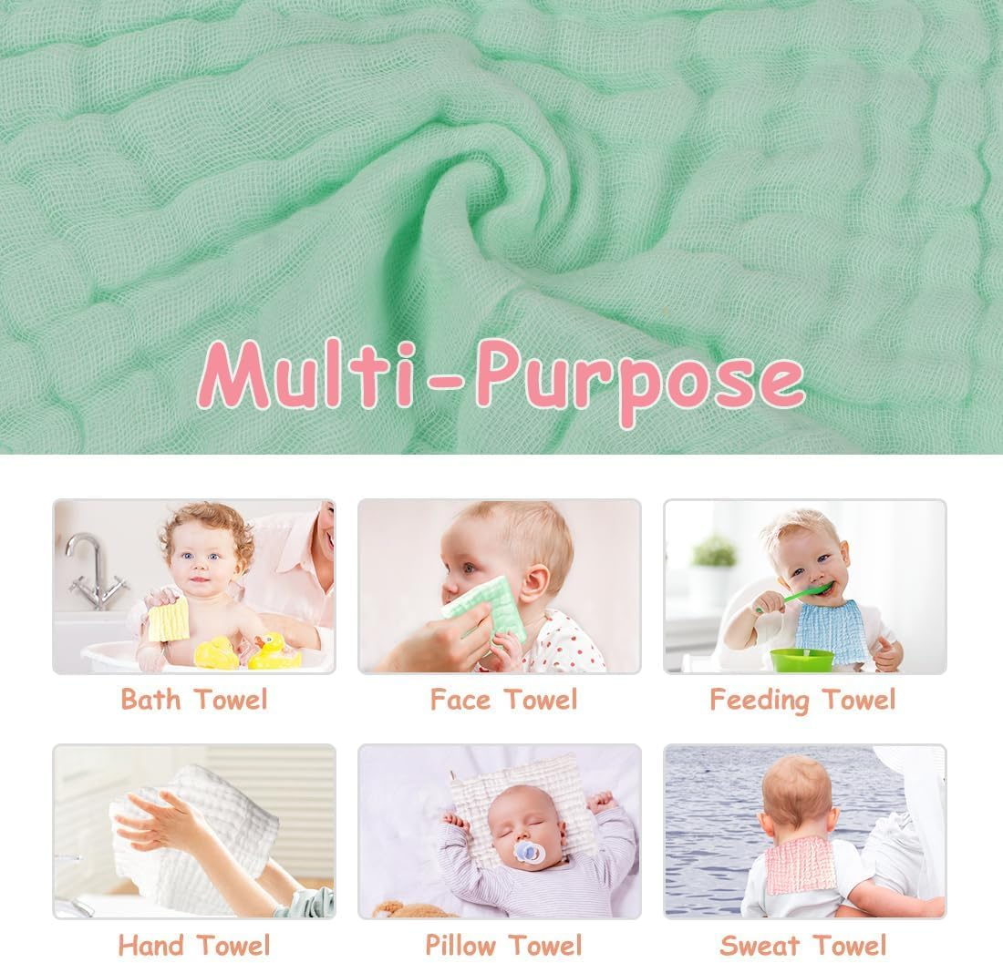 100% Cotton Baby Burp Cloths - 10Piece Soft Newborn Face Towel, Absorbent Bath Towel, Baby Wipes, Wearable Cotton Towel Drool Towel. Reusable Cotton Baby Burp Cloths image number 6