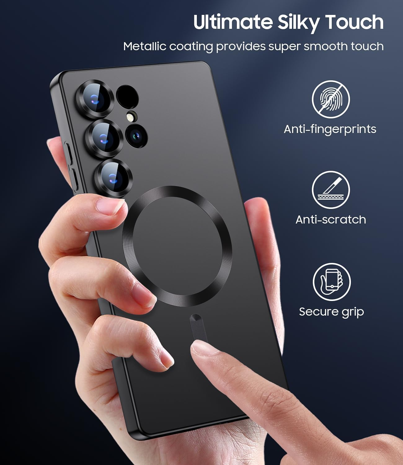 MAKAVO Matte for Samsung Galaxy S25 Ultra Case, Compatible with Magsafe, Slim Thin Magnetic Cover with Built-In Camera Lens Protector (Removable) Shockproof Phone Shell, Black image number 5