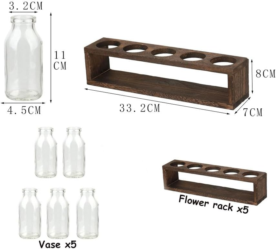ATDORO Plant Propagation Station, Desktop Glass Planter with 5 Vase, Wooden Frame Hydroponic Glass Vase, Plant Terrarium with Wooden Stand, for Indoor Live Hydroponics Plants Office Home Garden Decor image number 4