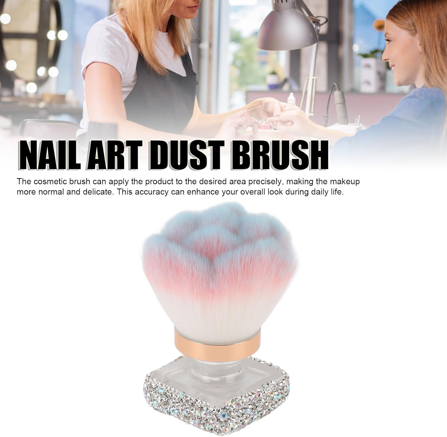 YUYTE Nail Art Dust Brush Strsestone Blush Brush Manicure Powder Remover Brush with Rhinestones for Precise up Application Ergonomic Handle Easy to Clean image number 5