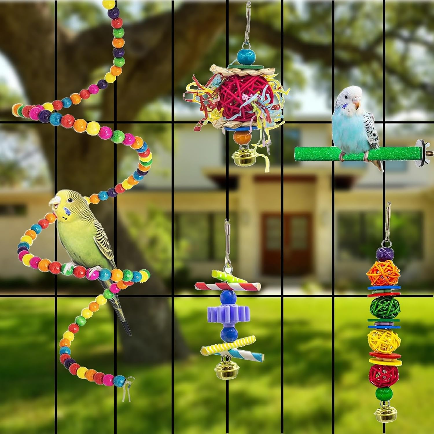 Bird Toys,17Pcs Parrot Toys,Parakeet Toys,Bird Ladder Swing,Hanging Cockatiel Toy for Parrots,Parakeet,Conure,Finches
