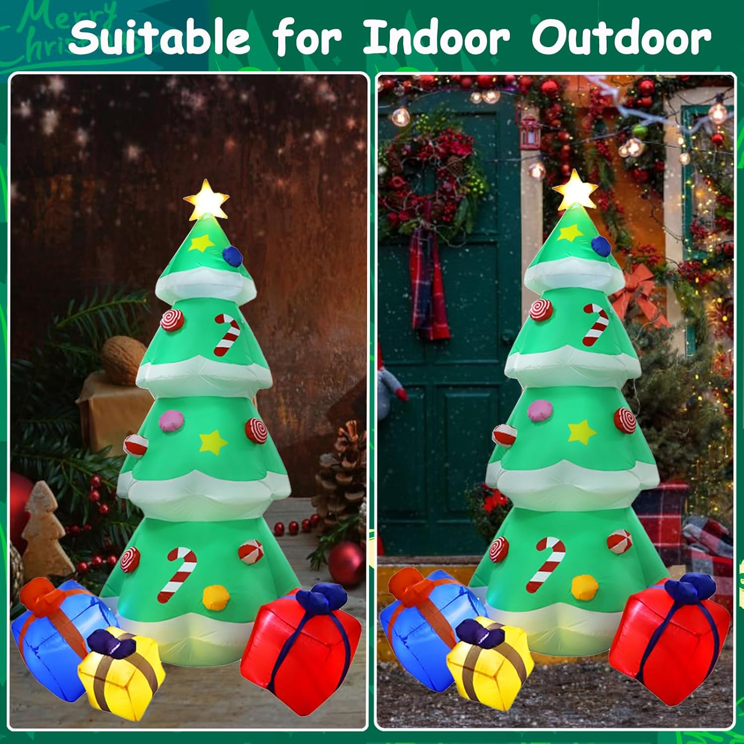 SAILESI 8FT/2.4M Christmas Tree Inflatable Outdoor Decoration, Blow up Christmas Tree with 3 Gift Boxes, Built-In 5 LED Lights Xmas Decor for Indoor Outdoor Holiday Pa image number 4