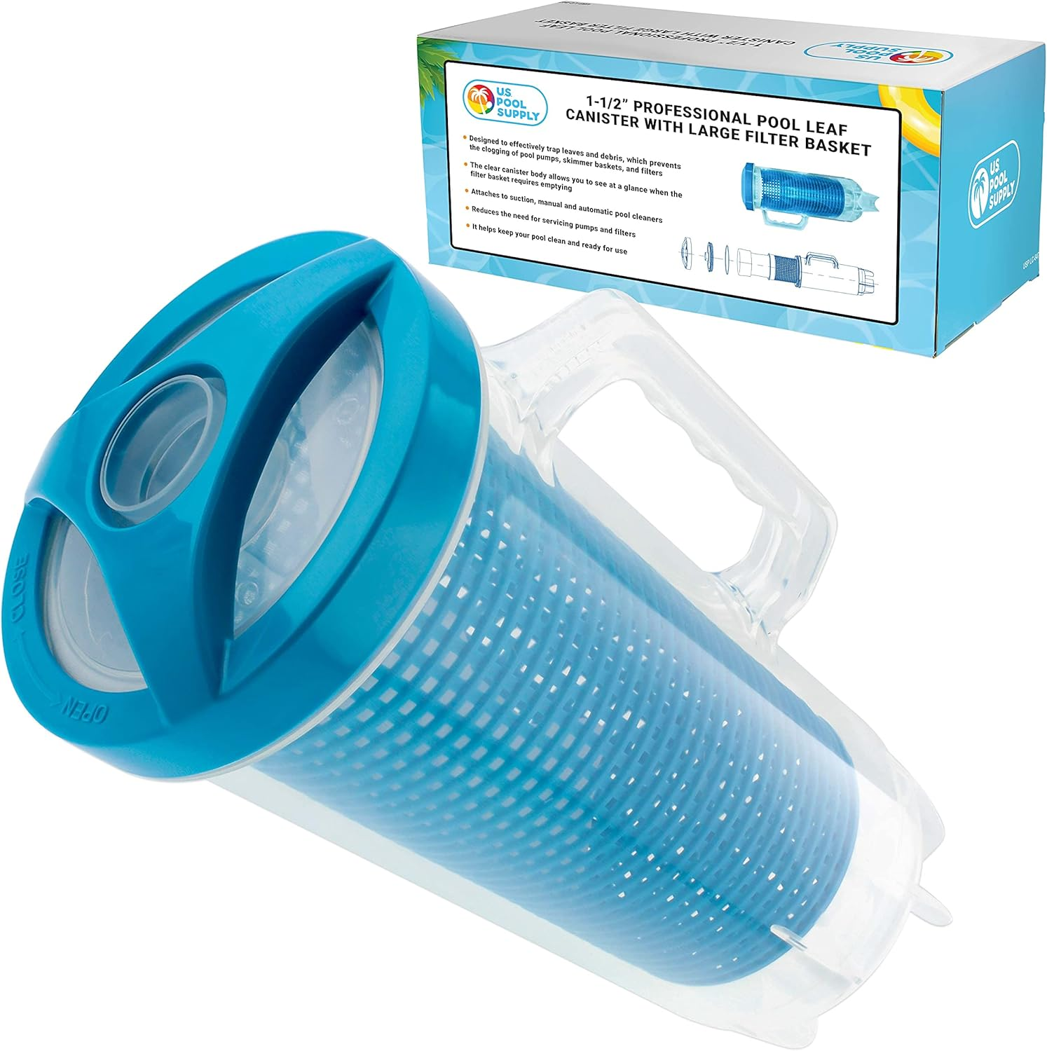 U.S. Pool Supply Professional In-Line Pool Leaf Canister with Large Plastic Mesh Basket & Mesh Bag - Fits 1-1/2&rdquo; Swimming Pool Cleaner Vacuum Hose Sections - Skims Leaves, Prevents Filter Clogging image number 4