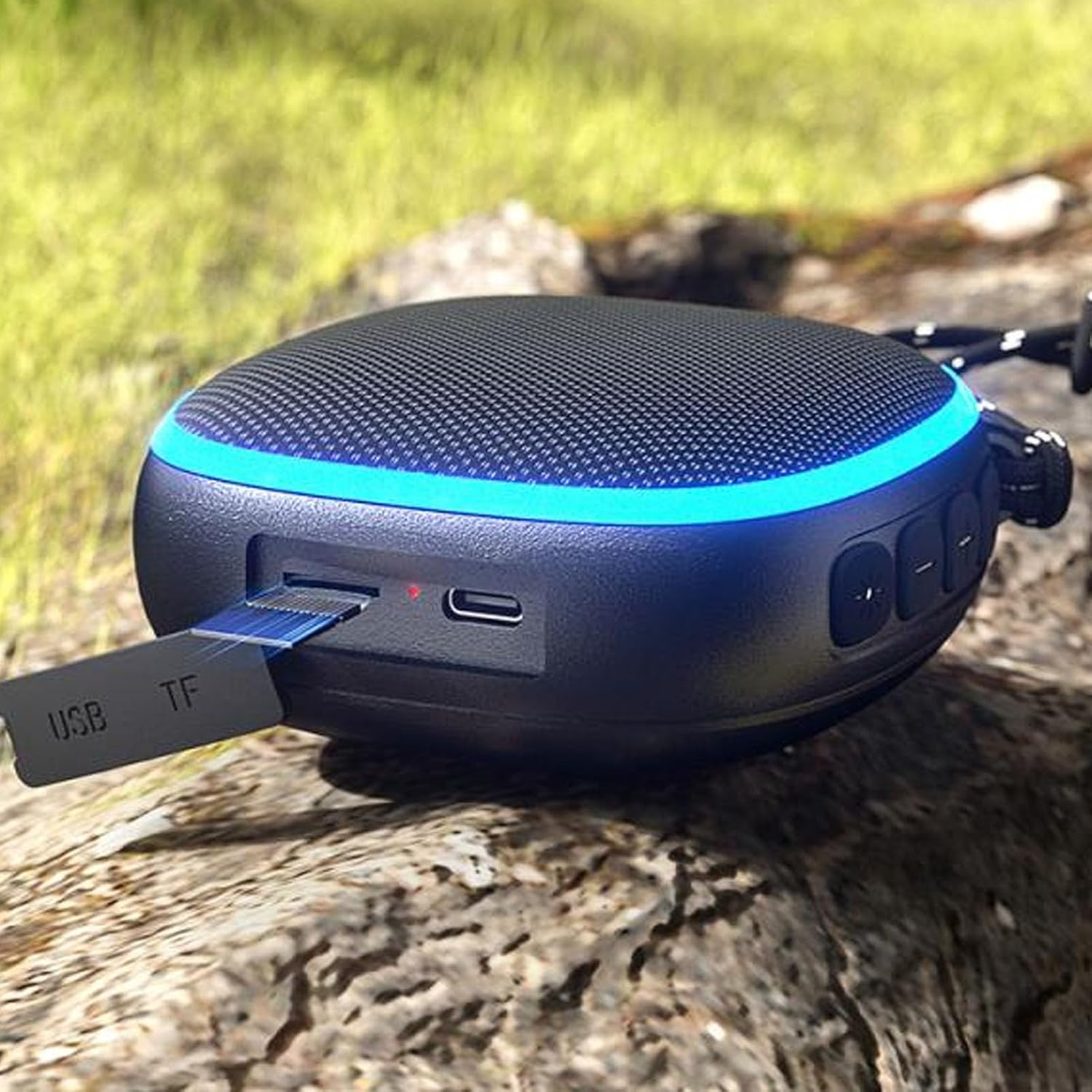 Portable Golf Speaker with RGB Light, IPX5 Waterproof Outdoor Speaker for Golf Cart - Loud Clear Sound USB Charging Black image number 2