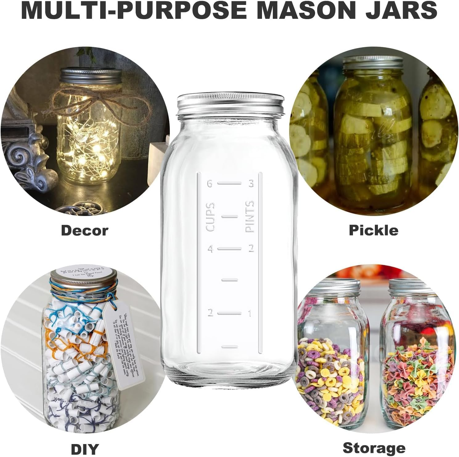 64 Oz+32Oz Wide Mouth Mason Jars Half Gallon Mason Jars with Airtight Lids and Bands for Canning, Fermenting & Pickling (4 Piece)