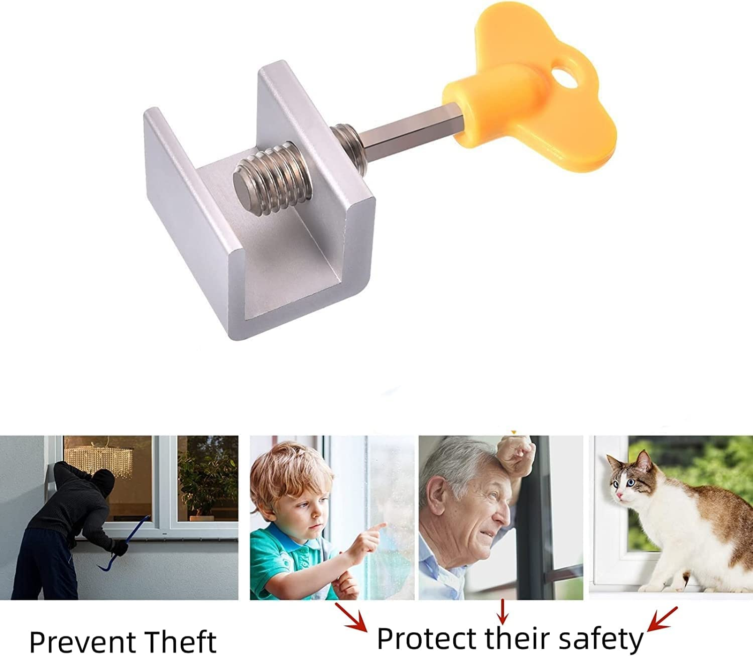 Window Locks, 8 Sets Sliding Security Window Locks for Vertical Horizontal Sliding Windows Sliding Doors, Adjustable Window Locks Security Window Stoppers for Patio Bedroom Home and Office image number 2