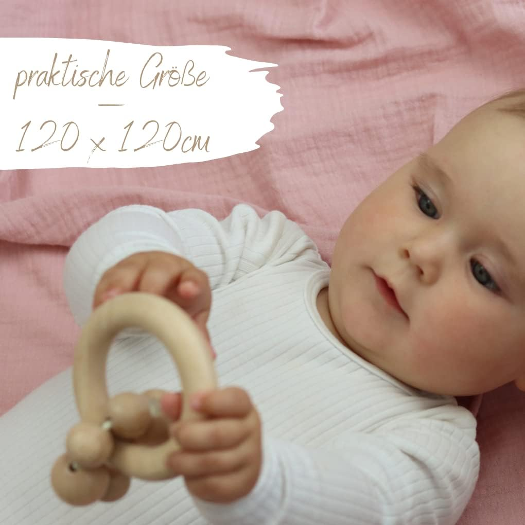 Baby Muslin Cloths Set of 2 Dusky Pink/Salmon Beige Crepe 120 X 120 Cm 100% Organic Cotton Muslin Burp Cloths Muslin Cloth Boy Girl Molton Cloth Muslin Nappies First Equipment Gift Birth image number 2