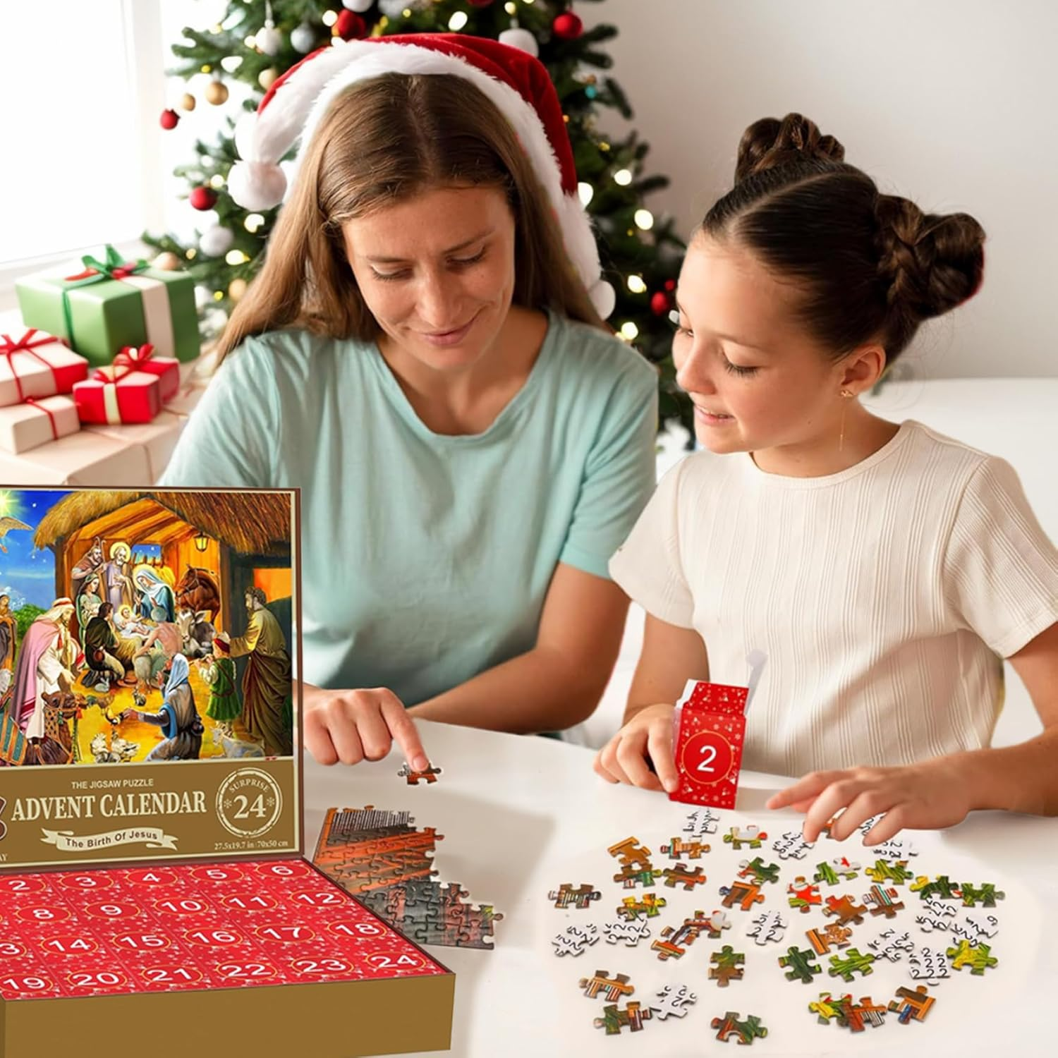 Christmas Advent Calendar 2024, 1008 Pieces Jigsaw Puzzle, 24 Days the Birth of Jesus Christmas Countdown Calendar, Advent Calendar Puzzle for Adult Kids image number 6