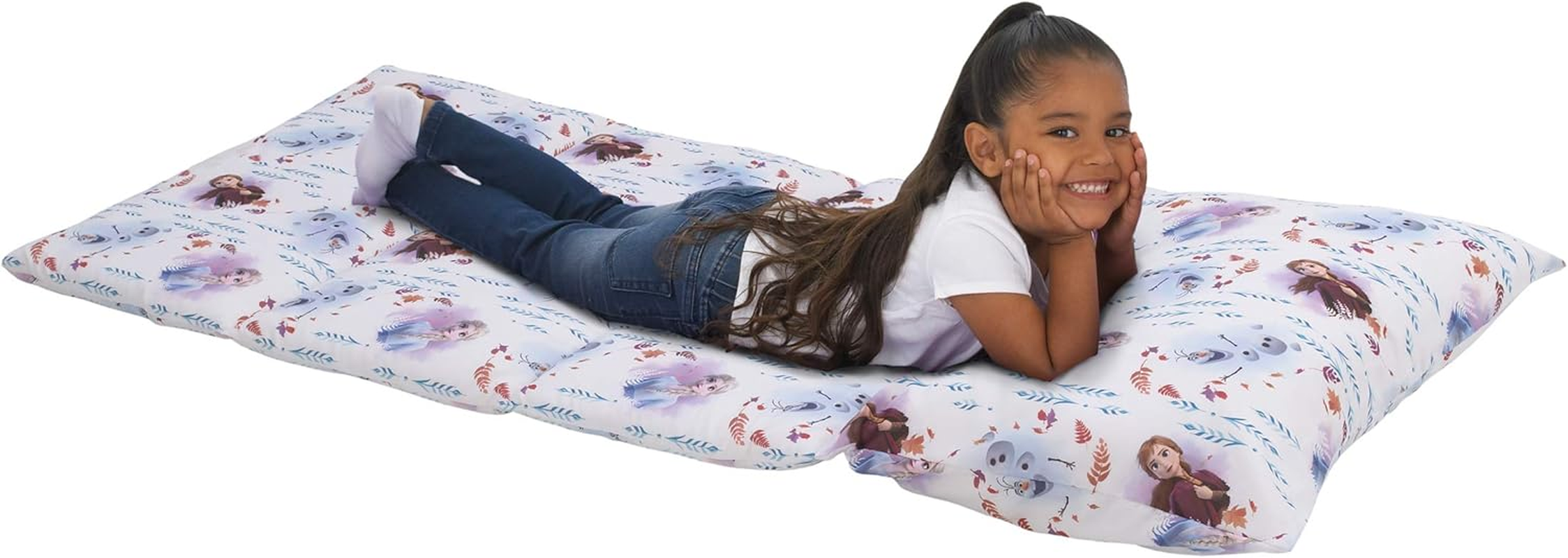 Disney Frozen 2 - Light Blue, Lavender & White All Deluxe Easy Fold Nap Mat, Light Blue, Lavender, White, Purple, 62X26 Inch (Pack of 1)