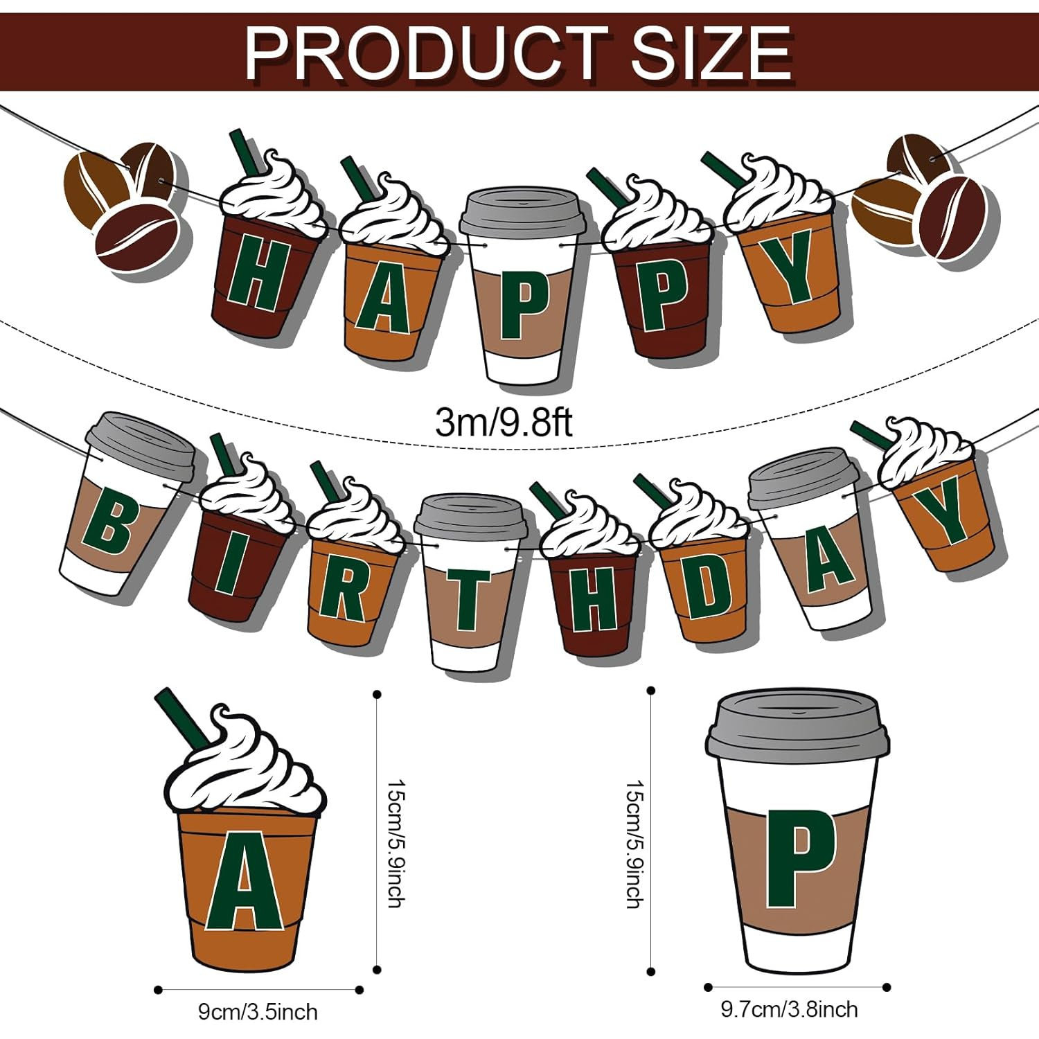 Happy Birthday Banner, Pre-String Coffee Themed Party Decorations Frappe Coffee Birthday Decorations for Coffee Party Supplies image number 4