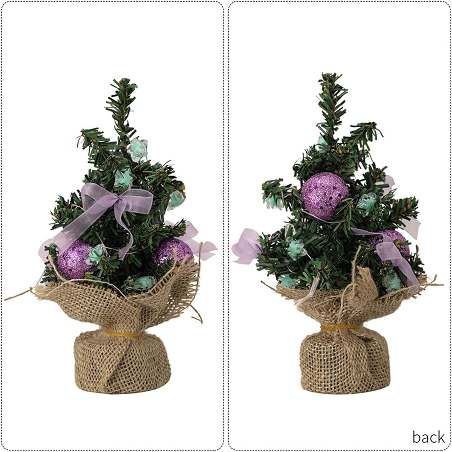 Desktop Christmas Tree with Lights,3X Green Tabletop Christmas Tree | Green Tabletop Festival Lights with Burlap Base image number 1