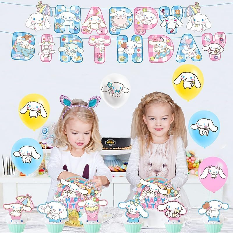 Dinoeye Cinnamoroll Birthday Decorations - 16Pcs Balloons, 13Pcs Cake Toppers, 1Pcs Banner - Sanrio Party Supplies - White, Cartoon, Buchstabenmuster image number 2