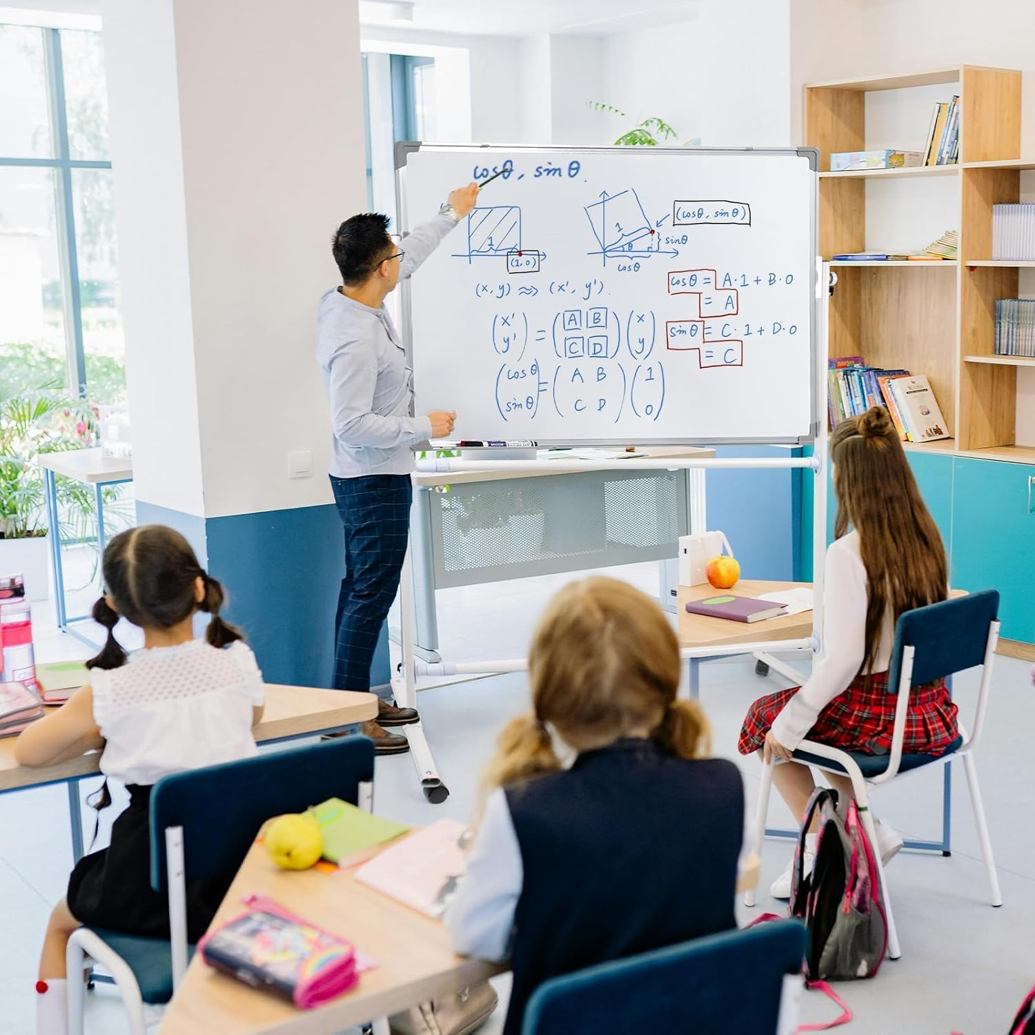 Rolling Whiteboard, 120X90Cm, Whiteboard with Stand Height Adjustable Rolling Whiteboard Mobile Magnetic White Board on Wheels Stand up White Board