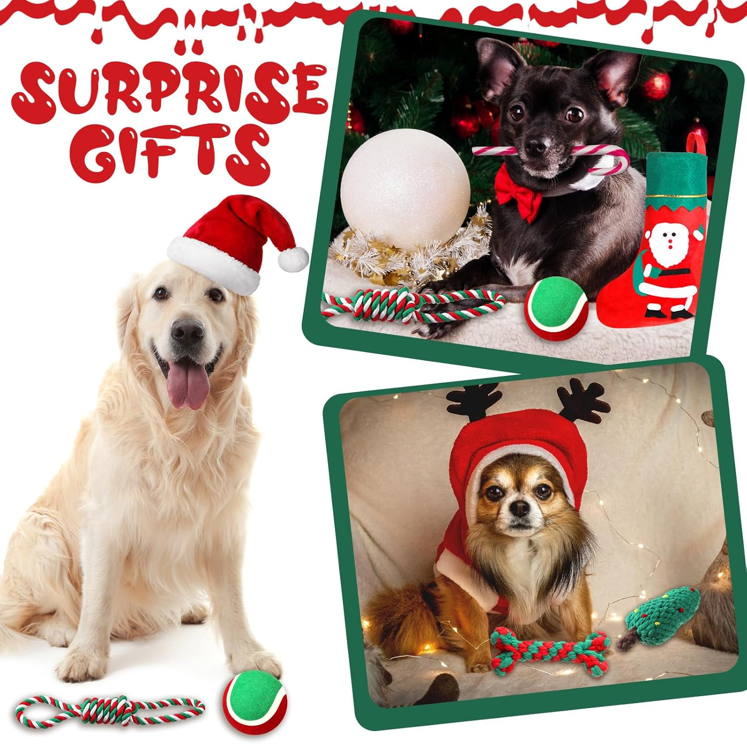 Xuniea 6 Pcs Christmas Dog Chew Toys Dog Rope Toys Pet Chew Training Toys Candy Cane Bone Tree Shape Knotted Ropes Assorted Styles for Small Medium Large Dog Puppy Pet Christmas Favors (Cute) image number 2