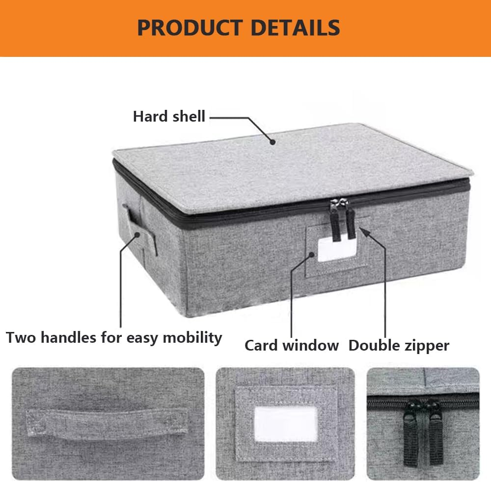 Stackable China Cup Storage Chest for 12 Mugs &ndash; Hard Shell Storage Case with Felt Dividers, Lid, Handles and Label Window &ndash; Ideal for Mugs, Coffee Cups, Tea Cups, and Glasses
