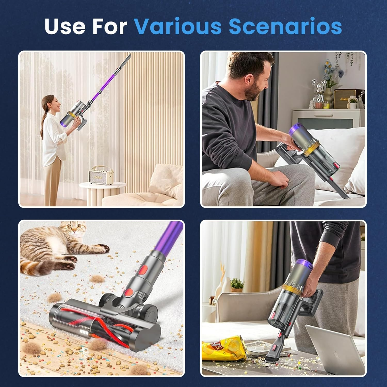 Cordless Stick Vacuum Cleaners 45Kpa/550W with Upto 90Mins Runtime | RFAQK Upright Vacuum Cleaner with 2 Hepa Filters-Wall Mounted-Touchscreen-Anti-Tangle Brush (Purple) image number 4