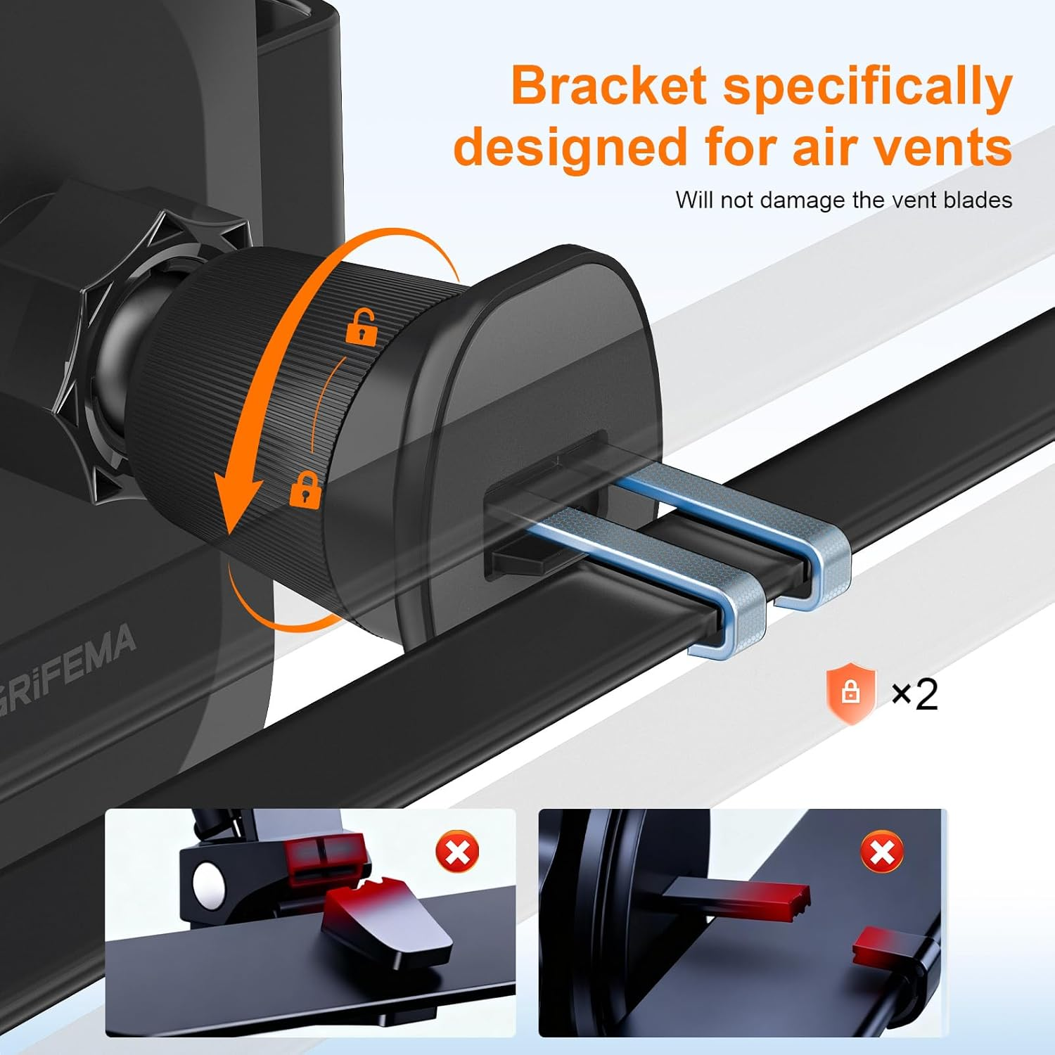 GRIFEMA Car Phone Holder for Air Vent, Automatic Clamp Car Mount, 360&deg; Rotation, One-Hand Operation, Universal Phone Cradle for 4.7''-7'' Smartphones with Case image number 5